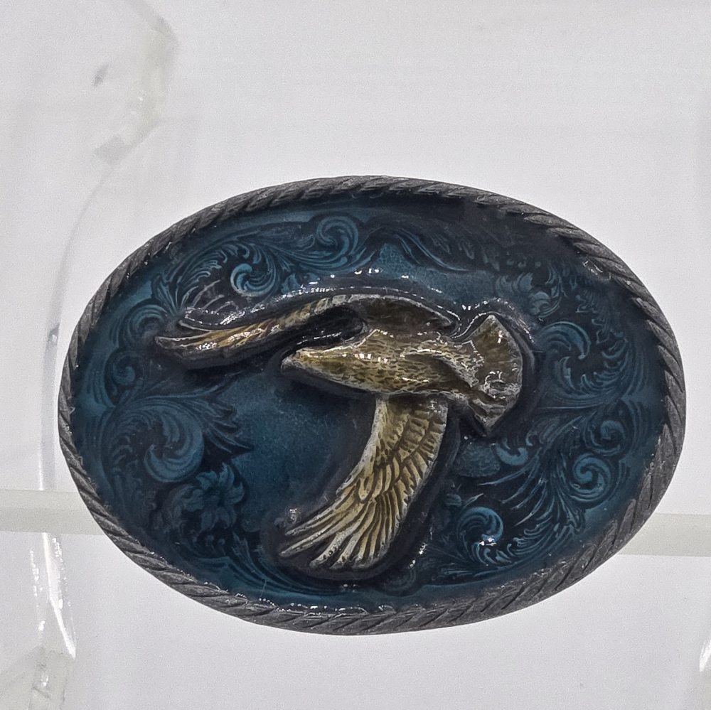 Soaring Eagle Blue Enamel Belt Buckle C+J 1985 #1064‎